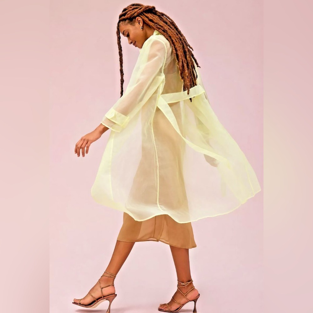 NWT Anthropologie Double Breasted Organza Sheer Midi Trench Coat